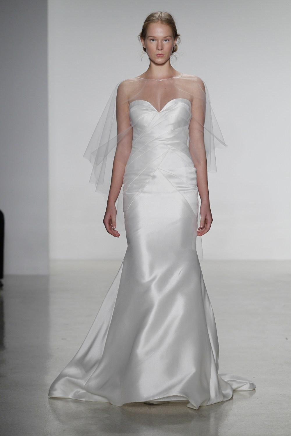 Delaney- Mikado trumpet wedding dress with sculptural bodice seaming and skirt godets